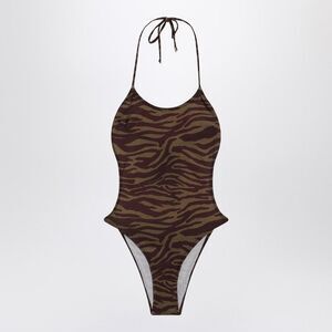 The Attico Women's Zebra One-Piece Swimsuit In Khaki/Brown